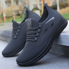 Men's Trendy Woven Knit Breathable Sneakers, Comfy Non Slip Lace Up Shoes For Men's Outdoor Activities