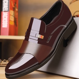 PLUS SIZE Men's Solid Loafers, Breathable Wear-resistant Slip On Semi-formal Shoes For Business Office Wedding Party