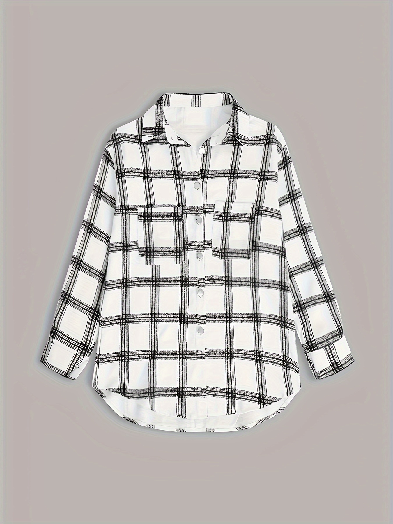 plaid classic shacket jacket casual button front long sleeve outerwear womens clothing details 2