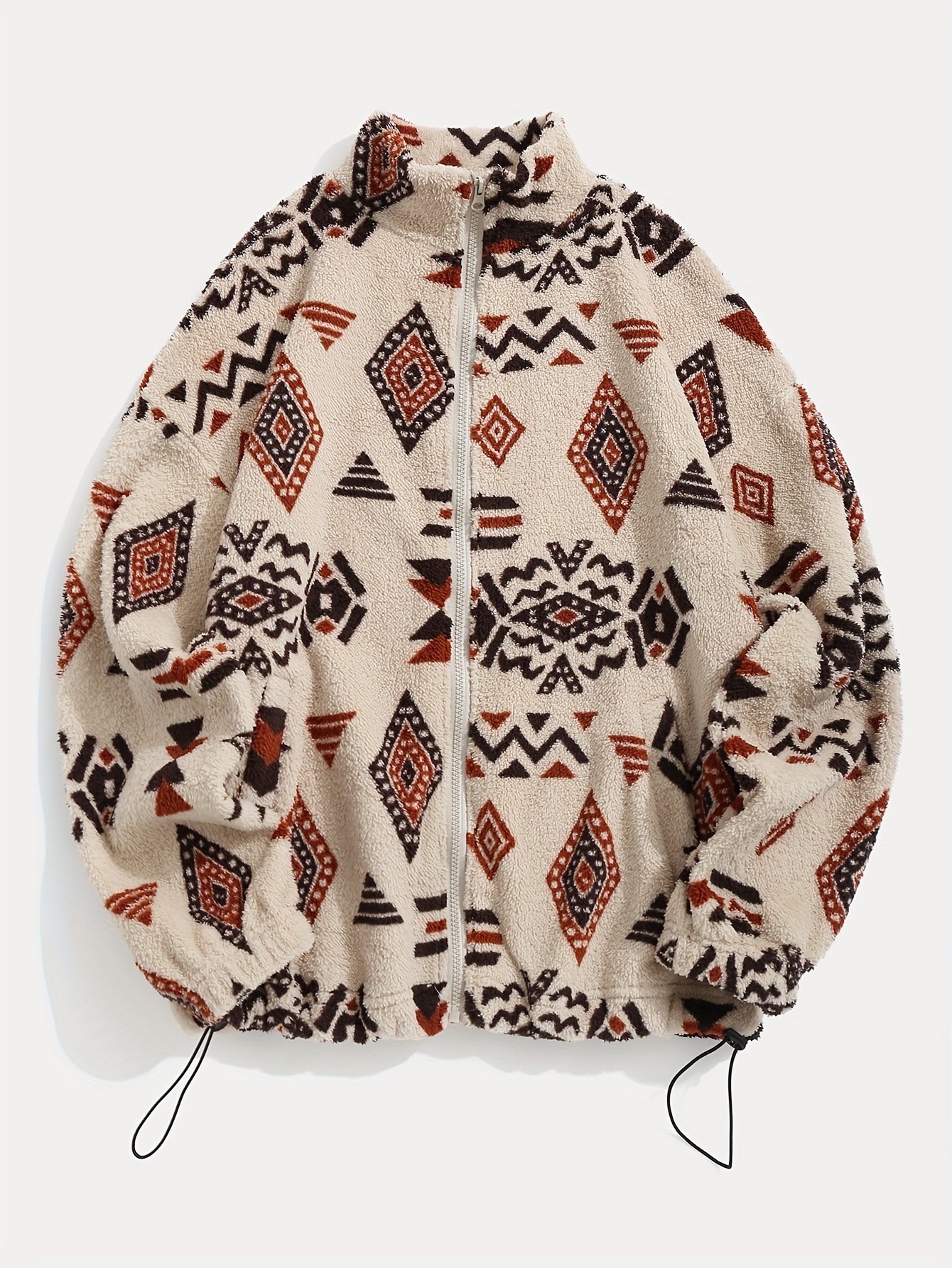 aztec pattern fuzzy jacket casual zip up outwear for winter fall womens clothing details 3