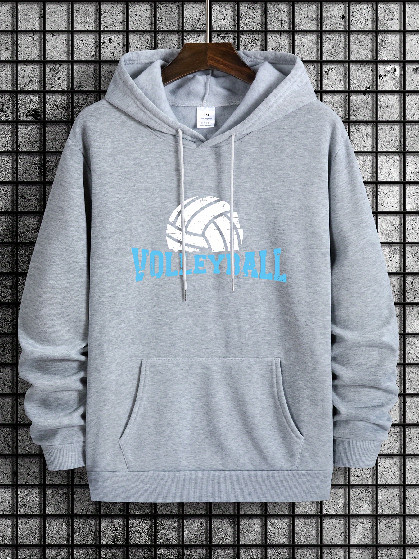 volleyball print hoodie cool long sleeve hoodies with drawstrings for men mens casual creative graphic design pullover hooded streetwear sweatshirt with kangaroo pockets for fall and winter as gifts details 0