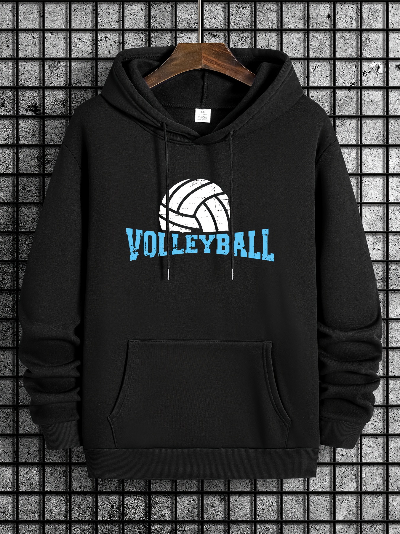 volleyball print hoodie cool long sleeve hoodies with drawstrings for men mens casual creative graphic design pullover hooded streetwear sweatshirt with kangaroo pockets for fall and winter as gifts details 52