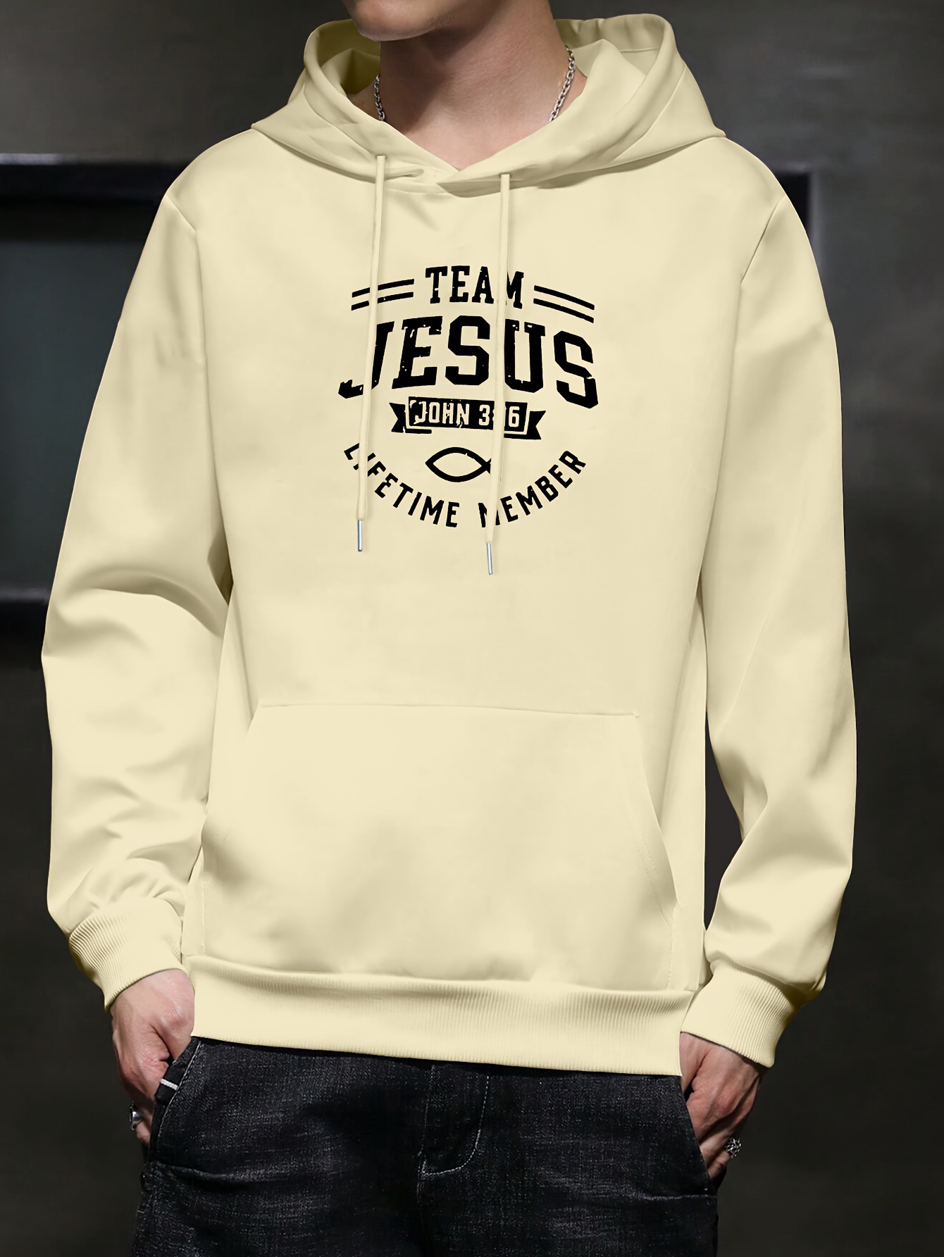 team jesus lifetime measure print mens pullover round neck hoodies with kangaroo pocket long sleeve hooded sweatshirt loose casual top for autumn winter mens clothing as gifts details 0