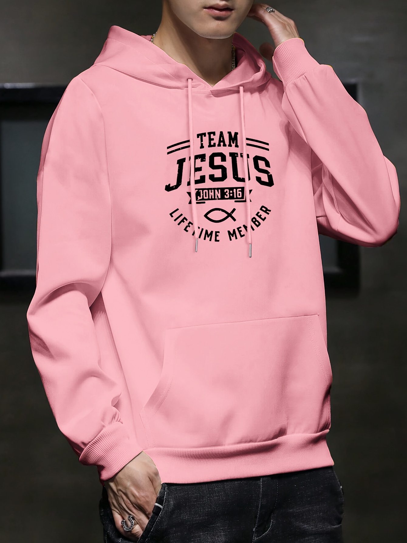 team jesus lifetime measure print mens pullover round neck hoodies with kangaroo pocket long sleeve hooded sweatshirt loose casual top for autumn winter mens clothing as gifts details 5