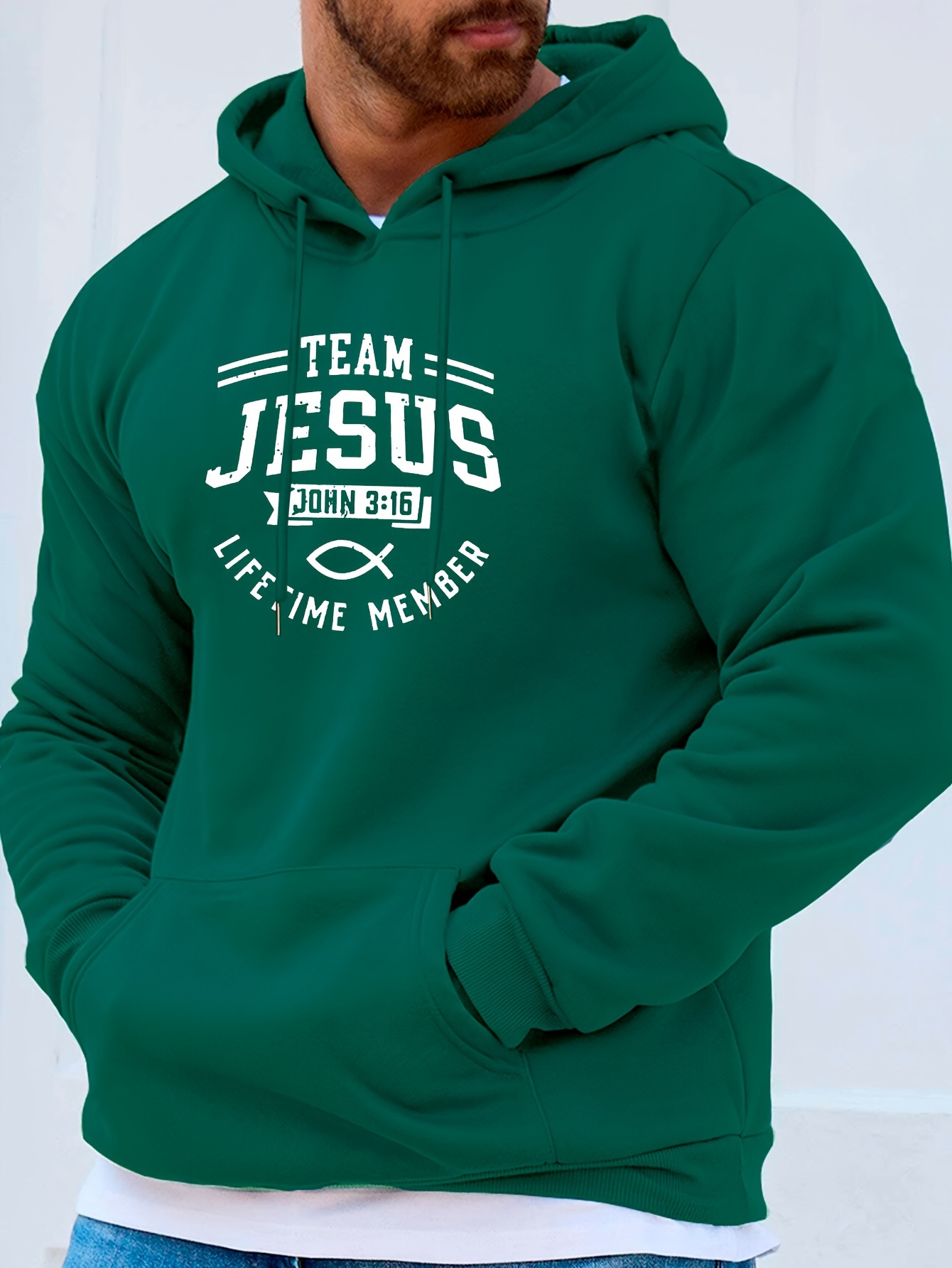 team jesus lifetime measure print mens pullover round neck hoodies with kangaroo pocket long sleeve hooded sweatshirt loose casual top for autumn winter mens clothing as gifts details 15