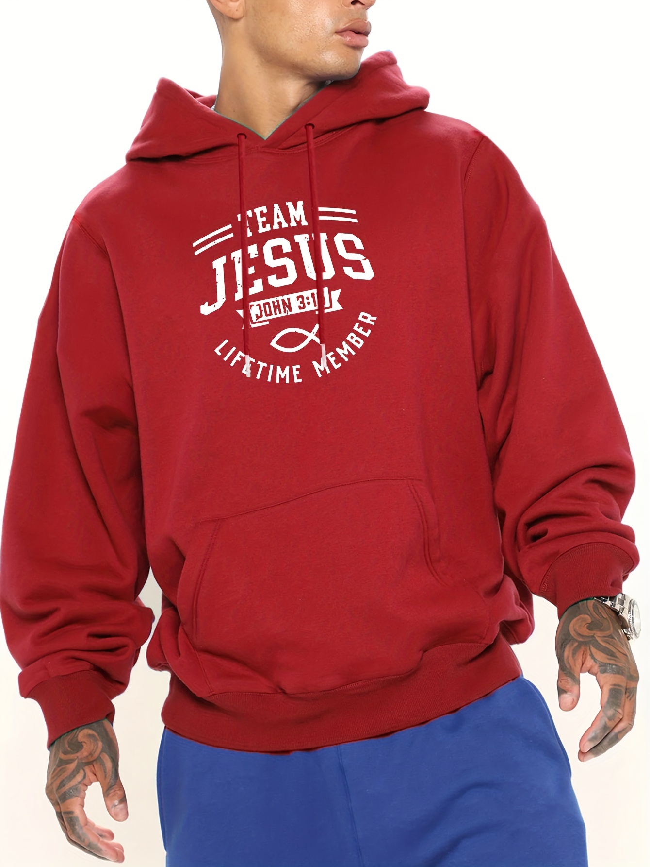 team jesus lifetime measure print mens pullover round neck hoodies with kangaroo pocket long sleeve hooded sweatshirt loose casual top for autumn winter mens clothing as gifts details 35