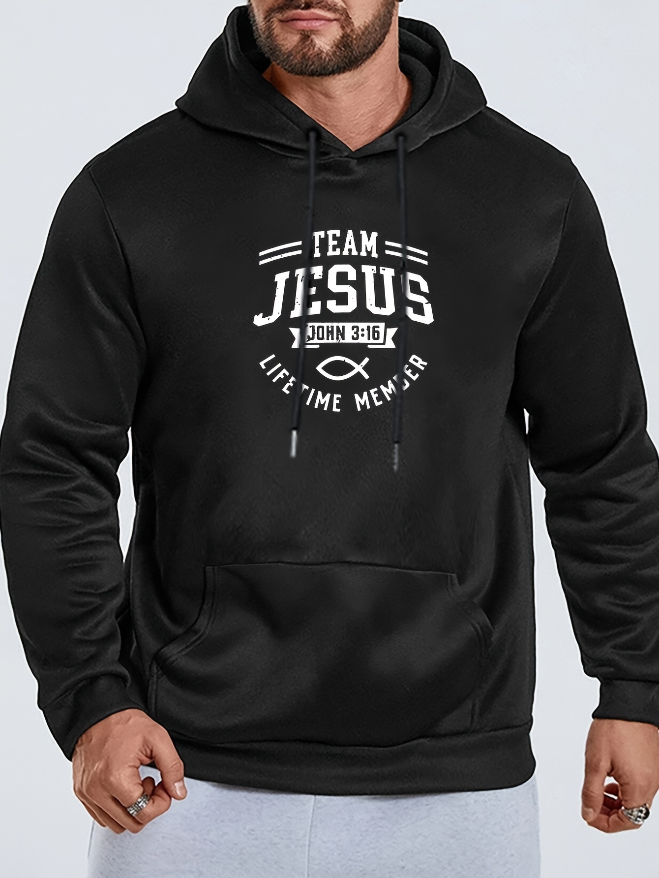 team jesus lifetime measure print mens pullover round neck hoodies with kangaroo pocket long sleeve hooded sweatshirt loose casual top for autumn winter mens clothing as gifts details 45