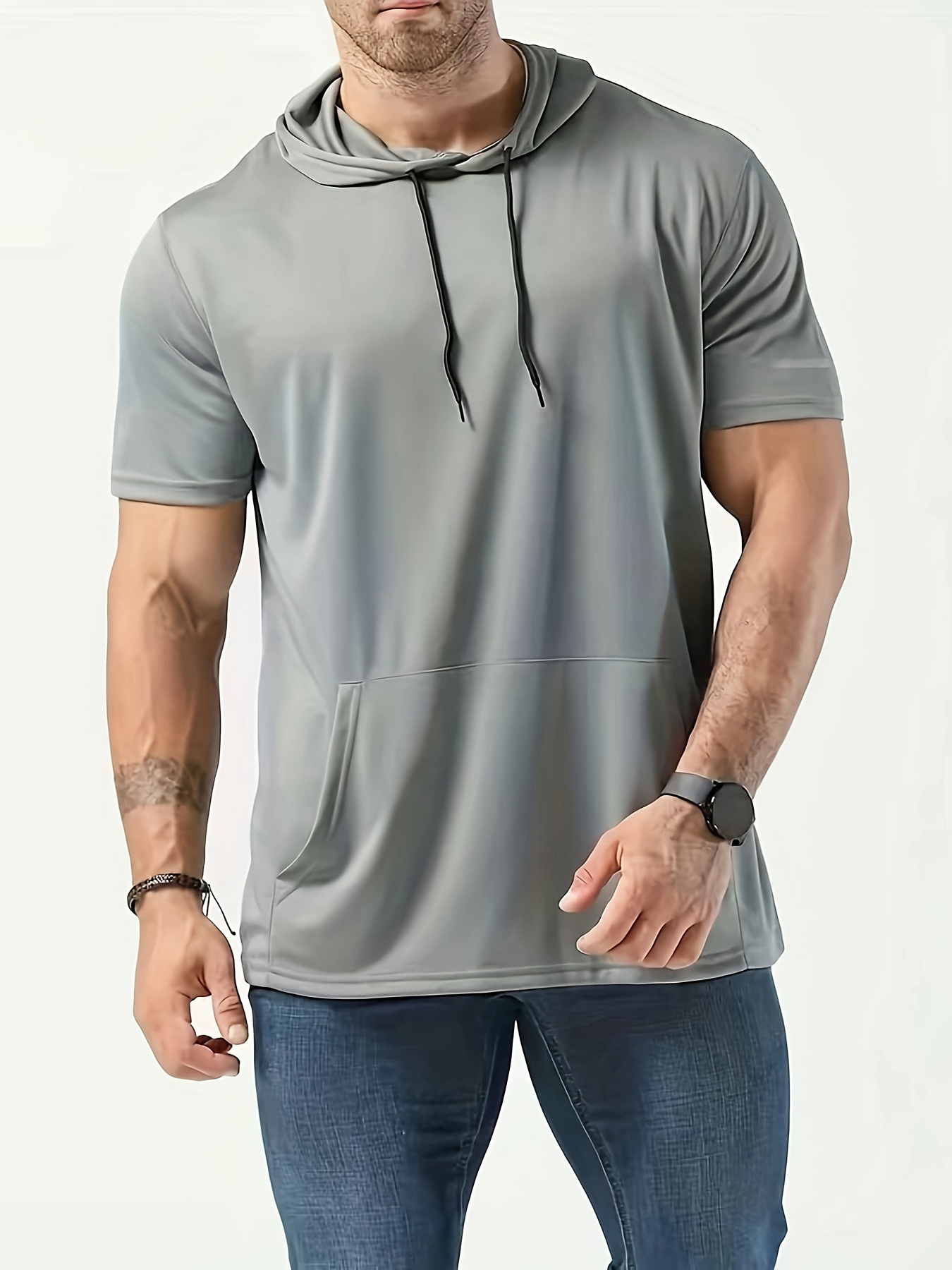 solid t shirt cool hoodies for men mens casual pullover hooded tshirt tee with kangaroo pocket streetwear for summer fall as gifts details 0