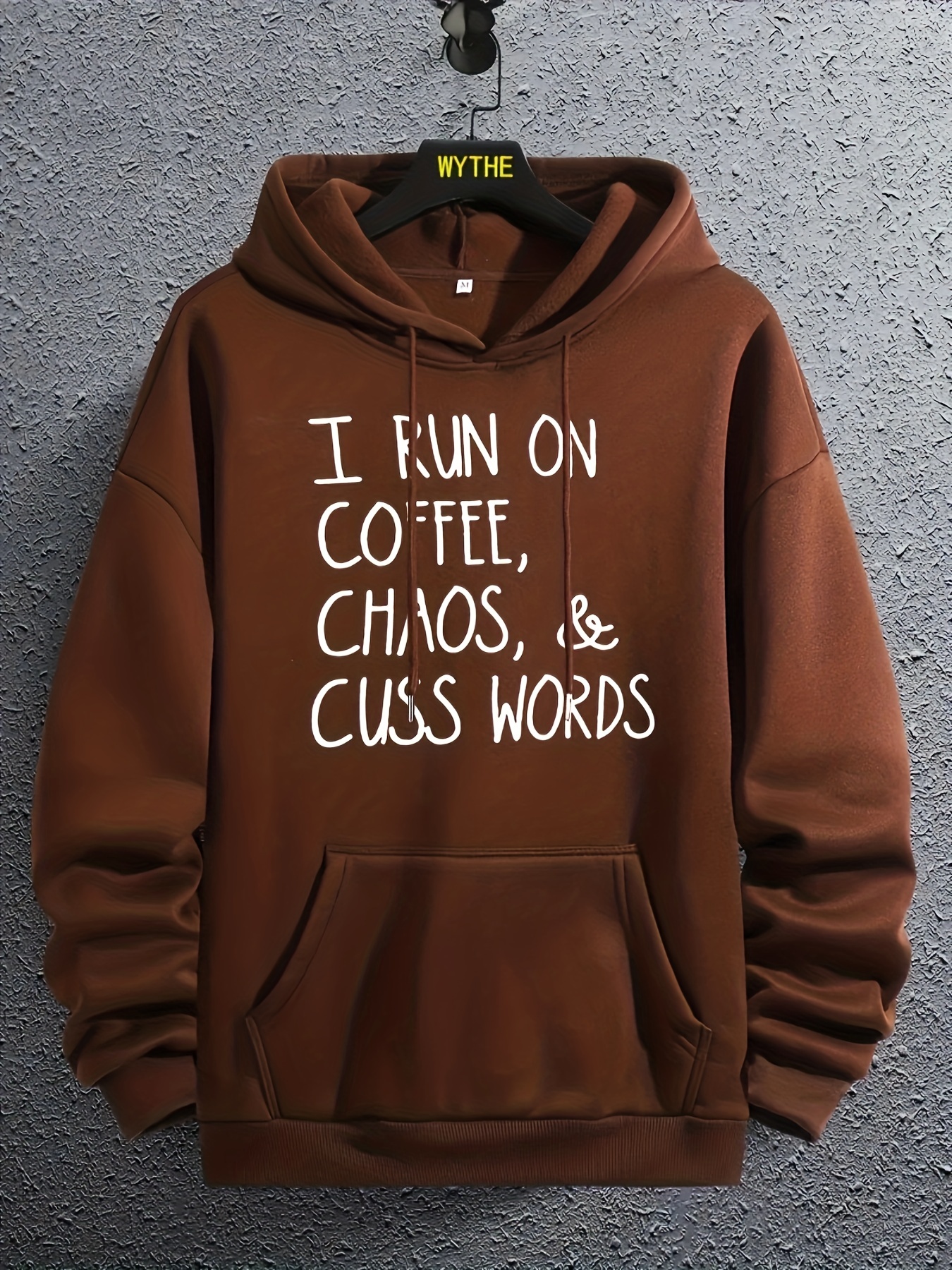 i run on coffee print hoodie cool novel hoodies for men mens casual graphic design pullover hooded sweatshirt with kangaroo pocket streetwear for winter fall as gifts details 5