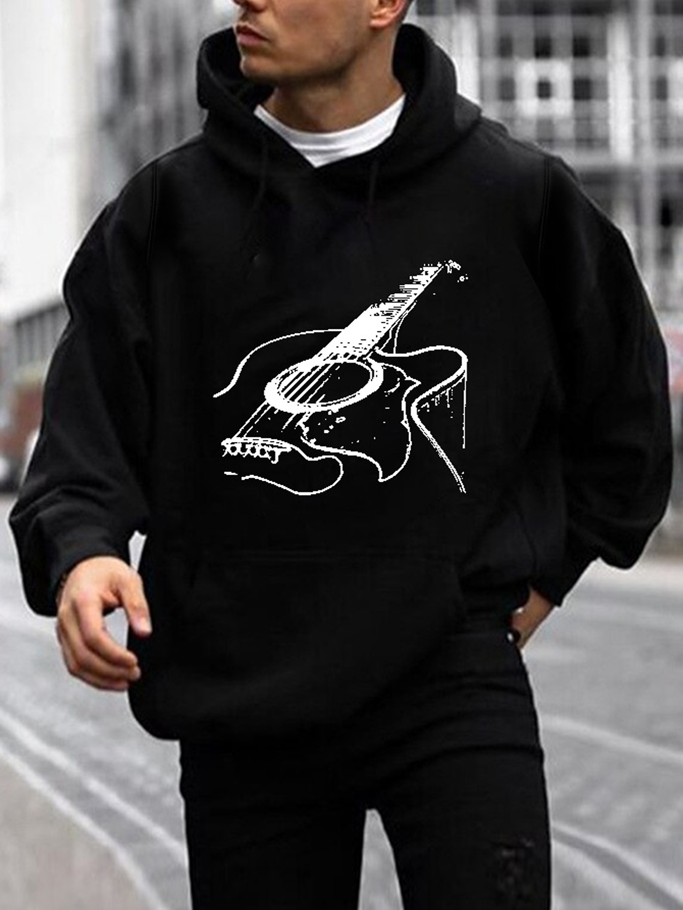 guitar print hoodie cool hoodies for men mens casual graphic design pullover hooded sweatshirt with kangaroo pocket streetwear for winter fall as gifts details 25