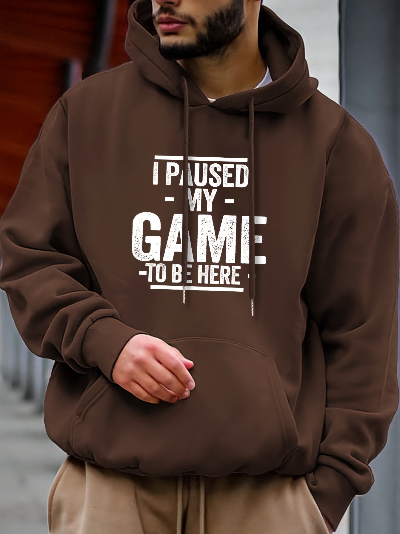 i paused my game print mens pullover round neck hoodies with kangaroo pocket long sleeve hooded sweatshirt loose casual top for autumn winter mens clothing as gifts details 25