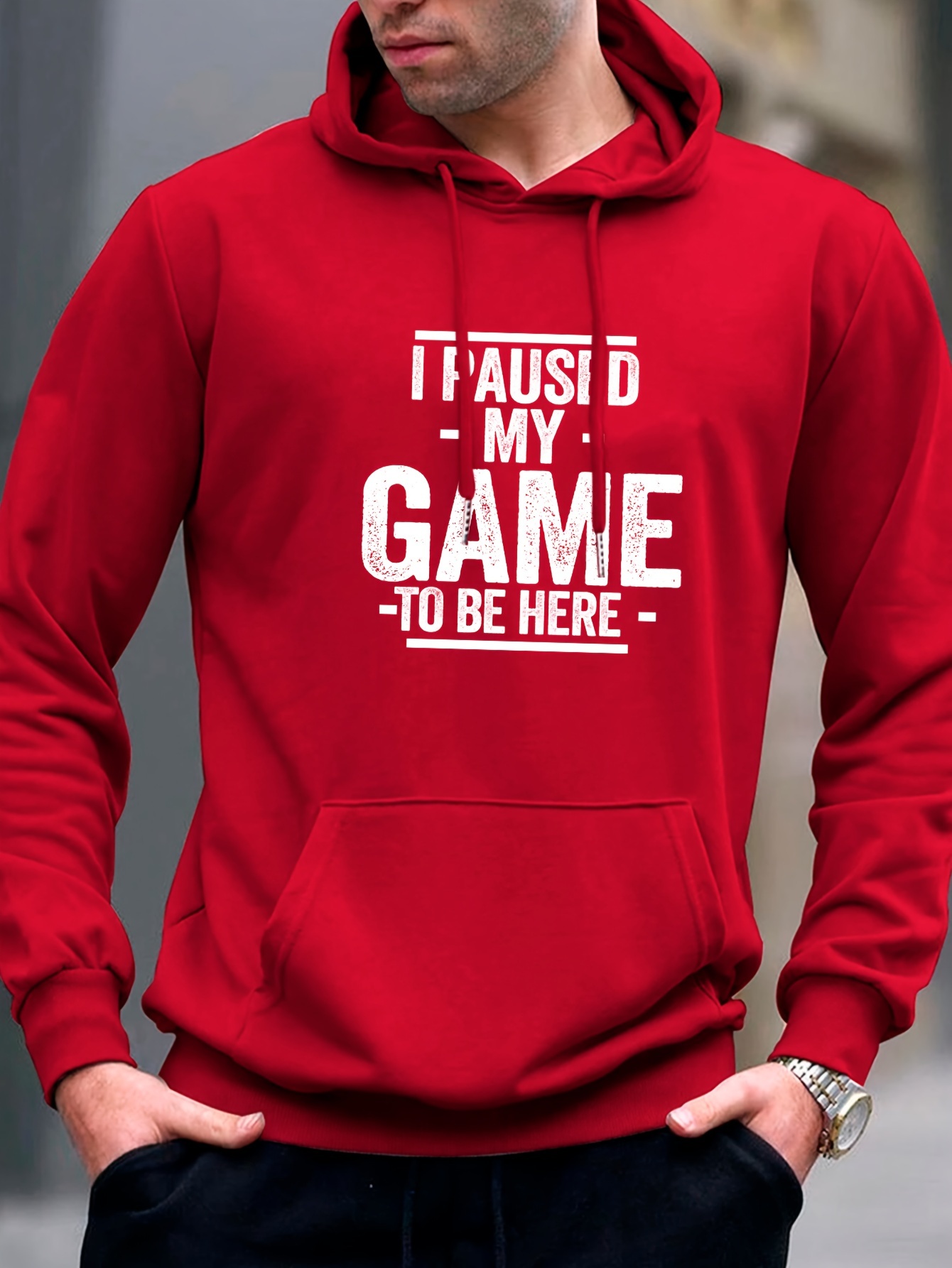 i paused my game print mens pullover round neck hoodies with kangaroo pocket long sleeve hooded sweatshirt loose casual top for autumn winter mens clothing as gifts details 30