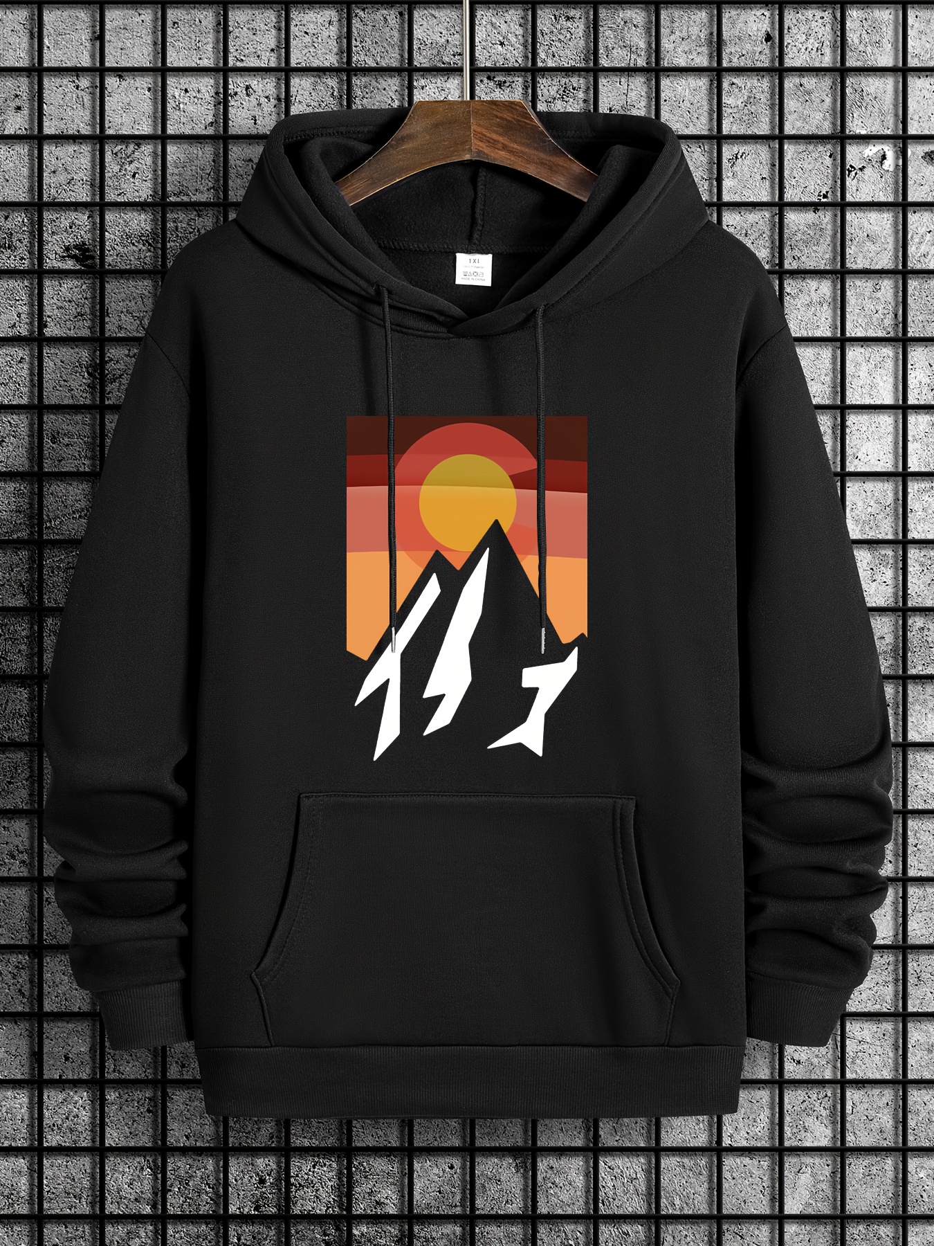 mountain and sunrise print hoodie comfy clothing for men mens casual hooded pullover streetwear sweatshirt for spring fall winter as gifts details 34