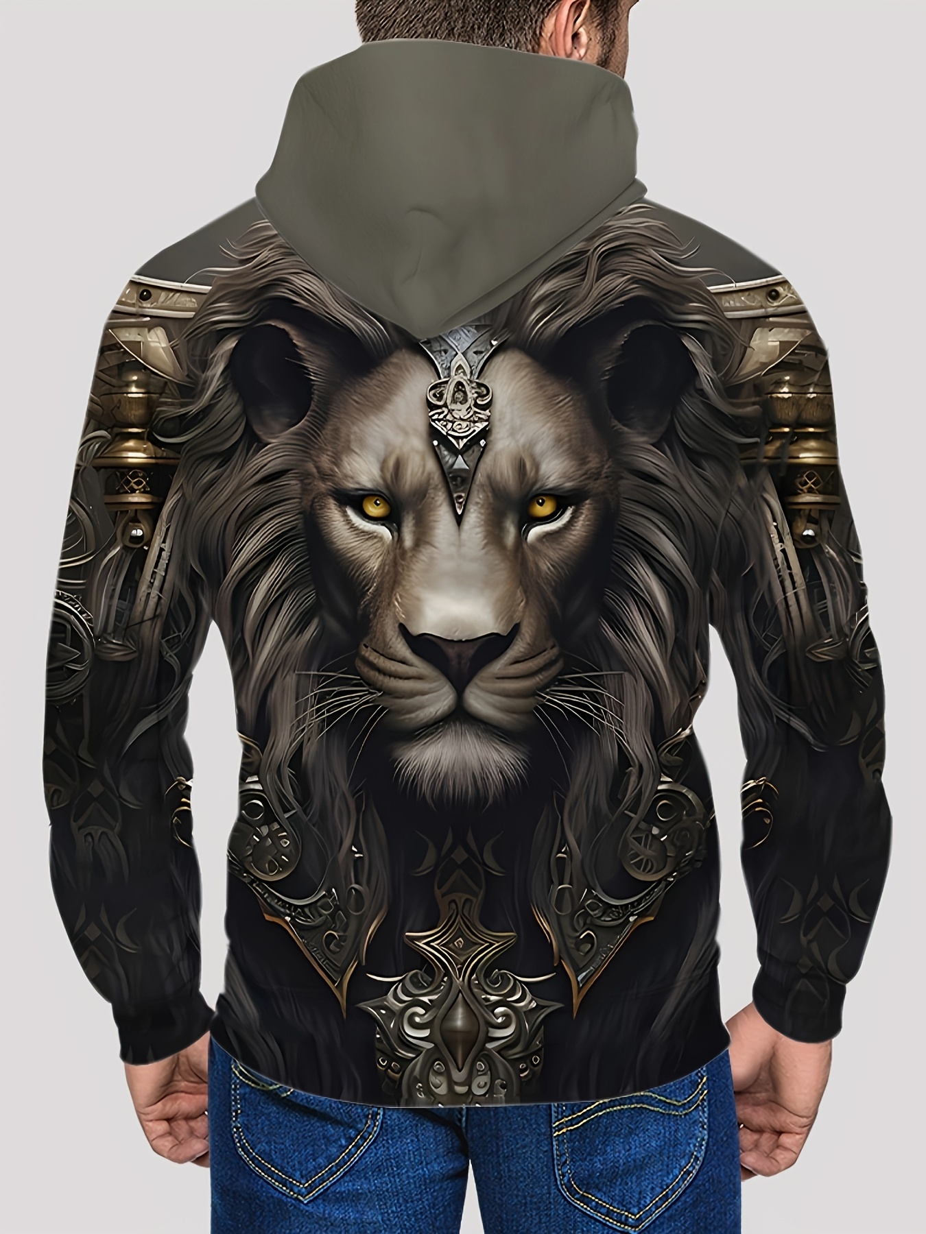 king lion print hoodie cool hoodies for men mens casual graphic design pullover hooded sweatshirt streetwear for winter fall as gifts details 1