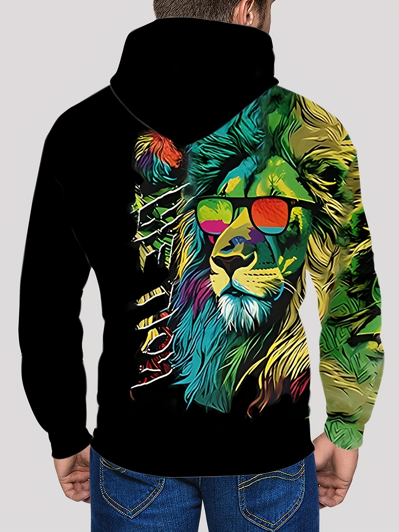 king lion print hoodie cool hoodies for men mens casual graphic design pullover hooded sweatshirt streetwear for winter fall as gifts details 5