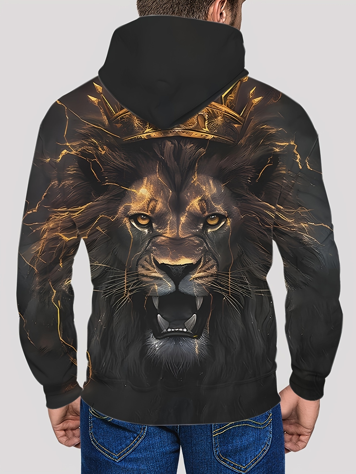 king lion print hoodie cool hoodies for men mens casual graphic design pullover hooded sweatshirt streetwear for winter fall as gifts details 9