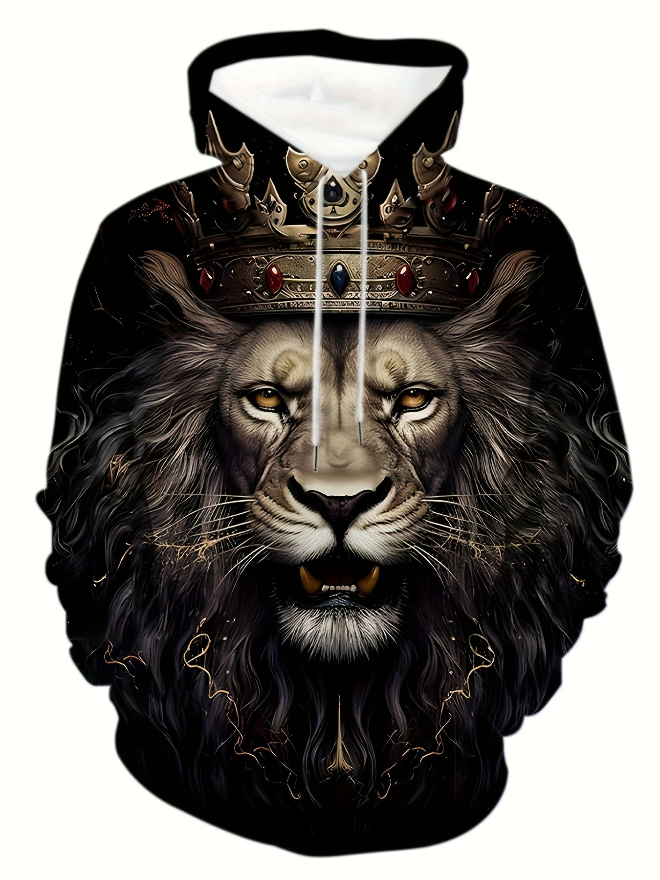 king lion print hoodie cool hoodies for men mens casual graphic design pullover hooded sweatshirt streetwear for winter fall as gifts details 13