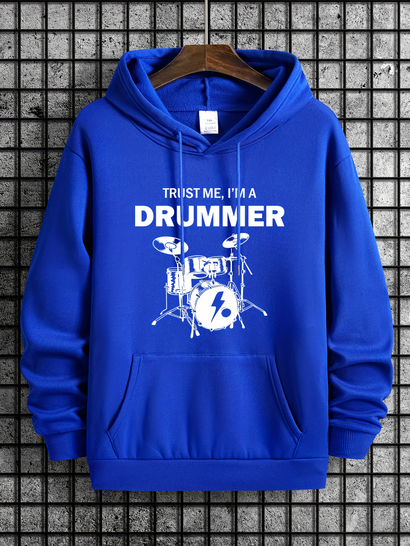 trust me im drummer print hoodie cool hoodies for men mens casual graphic design pullover hooded sweatshirt with kangaroo pocket streetwear for winter fall as gifts details 0