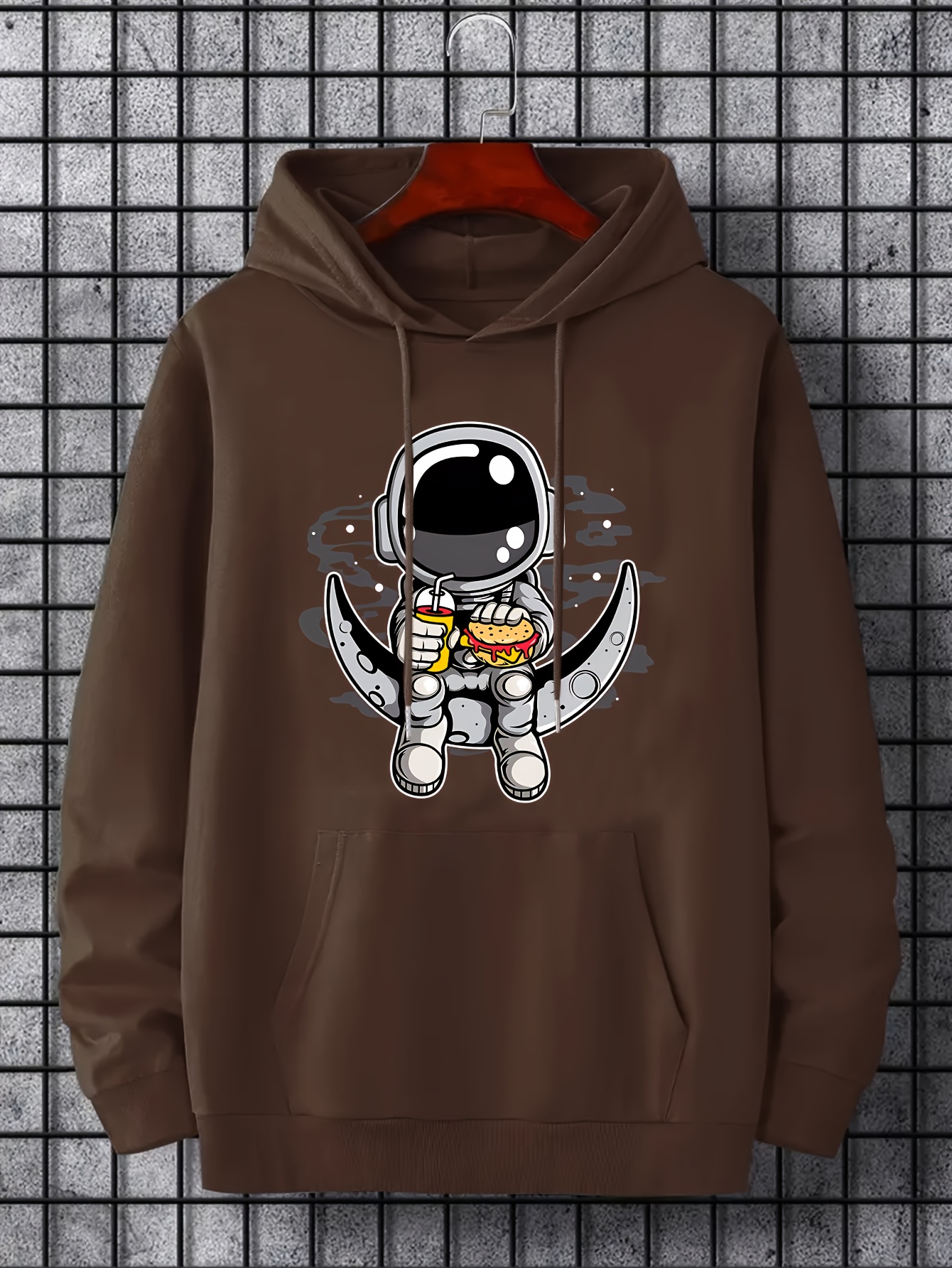 cartoon astronaut moon print hoodie hoodies for men mens casual graphic design pullover hooded sweatshirt with kangaroo pocket streetwear for winter fall as gifts details 20