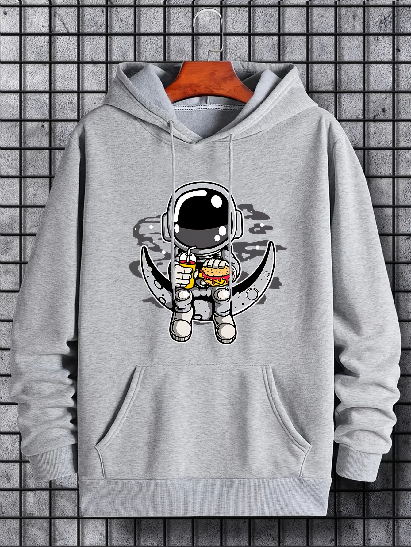 cartoon astronaut moon print hoodie hoodies for men mens casual graphic design pullover hooded sweatshirt with kangaroo pocket streetwear for winter fall as gifts details 26