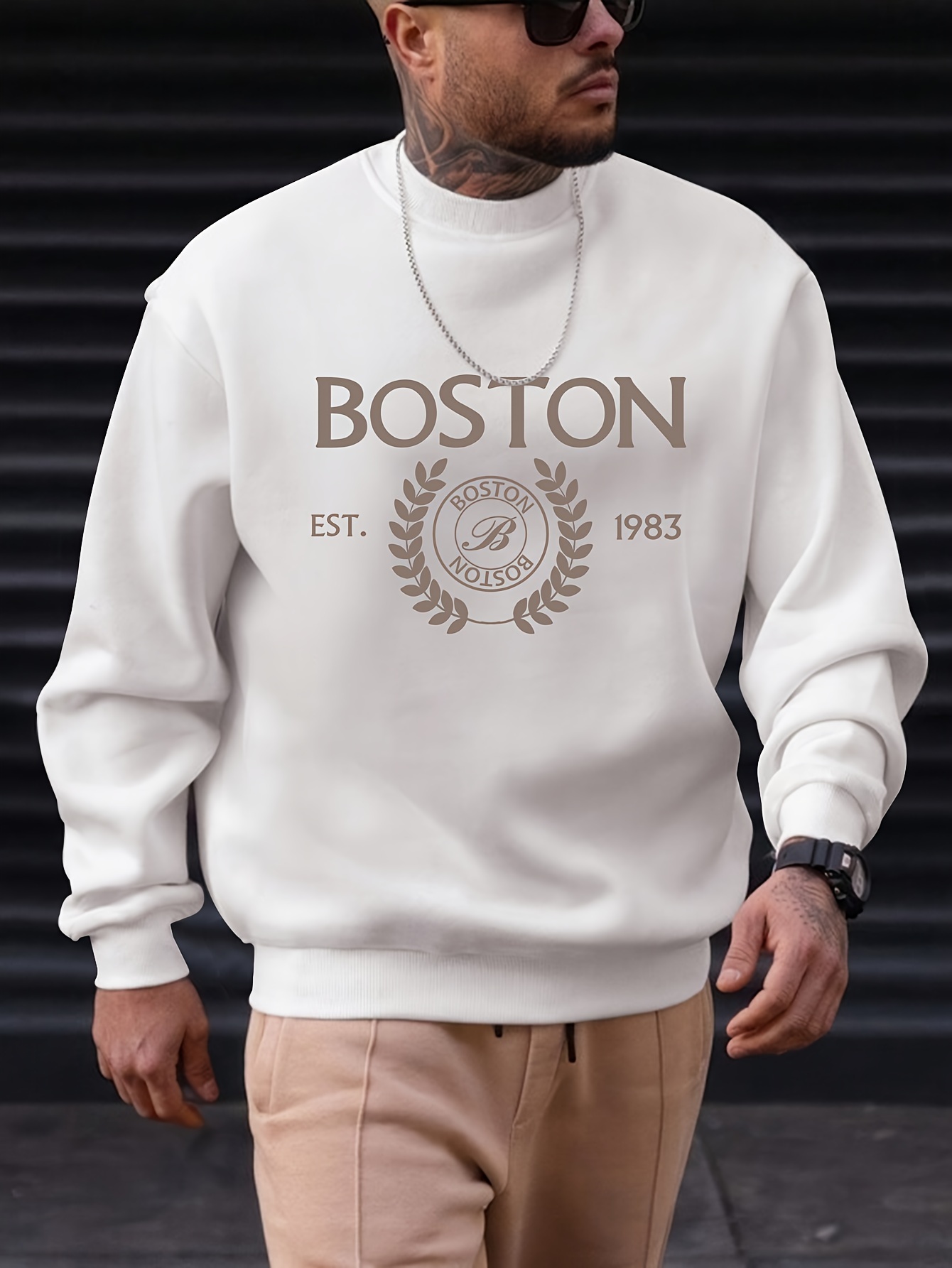 mens pullover round neck long sleeve sweatshirt letter boston pattern casual top for autumn winter mens clothing details 21