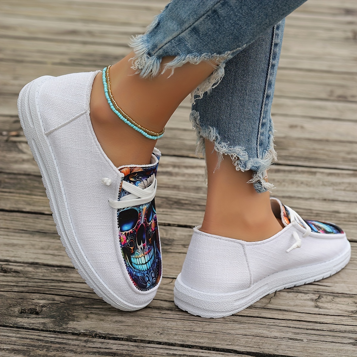 women s printed skull slip canvas shoes comfortable match details 5