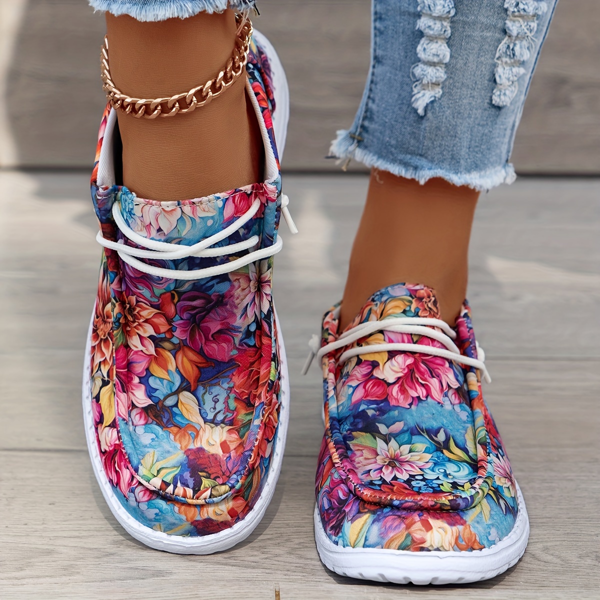 floral pattern canvas sneakers women s casual comfortable details 0