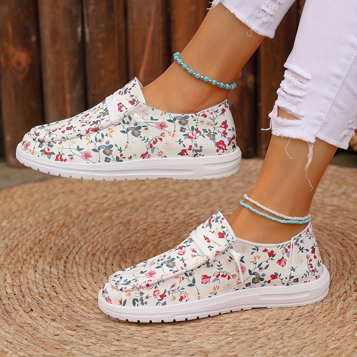 floral print canvas loafers women s slip lightweight flat details 4