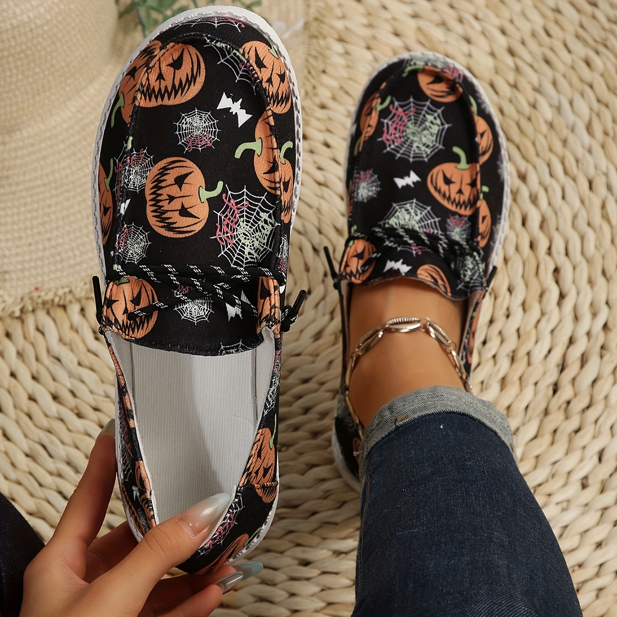 cobweb canvas shoes women s pumpkin casual halloween slip details 0