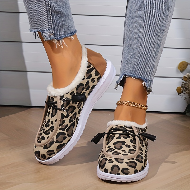 leopard printed canvas shoes women s winter warm plush lined details 0