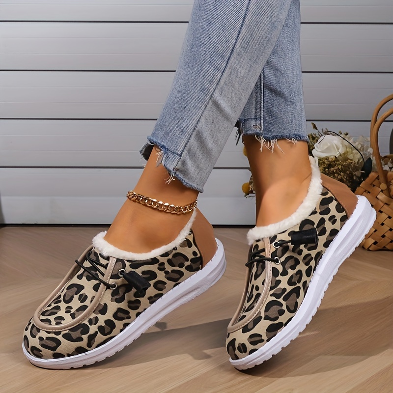 leopard printed canvas shoes women s winter warm plush lined details 1