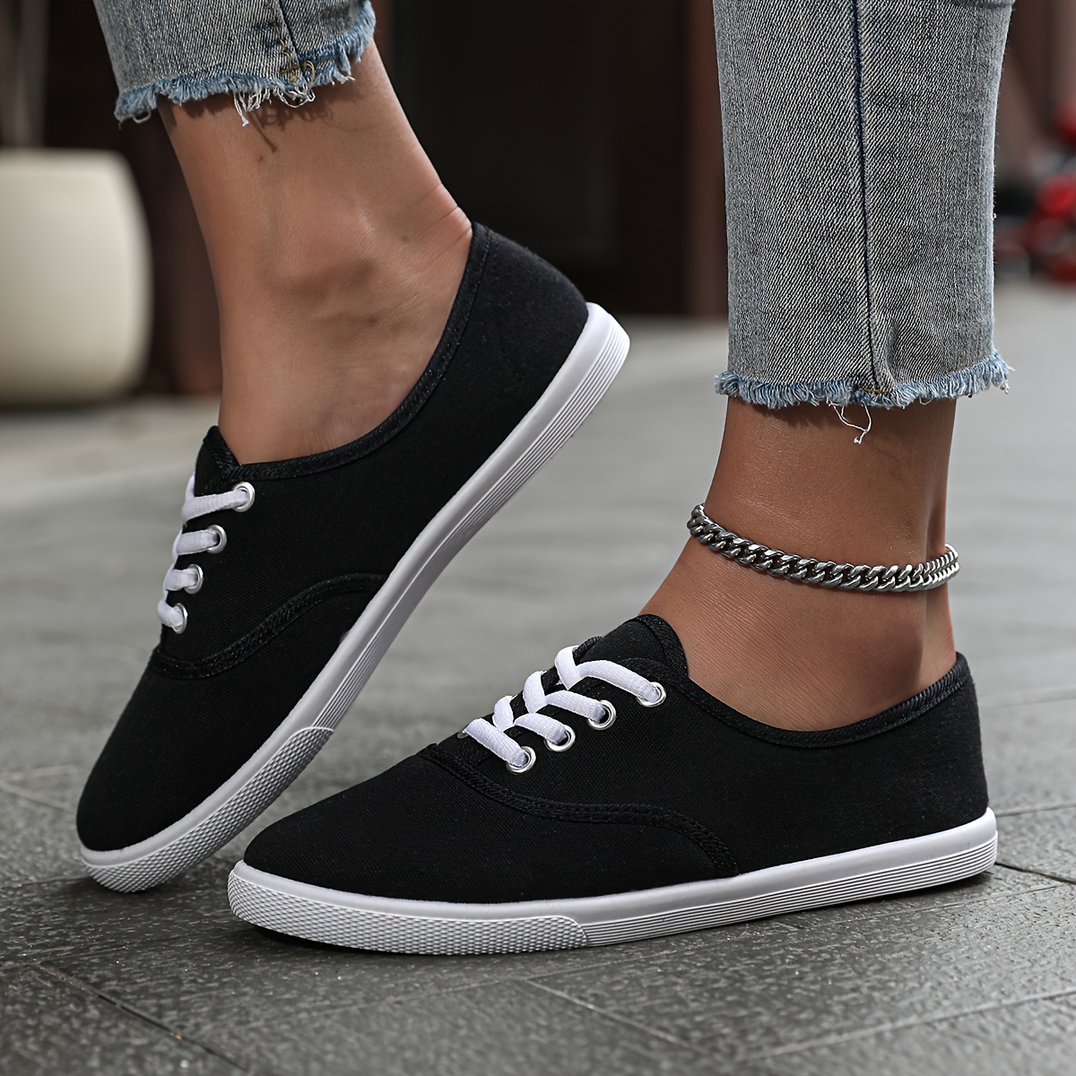 solid color canvas shoes women s simple casual lace outdoor details 2