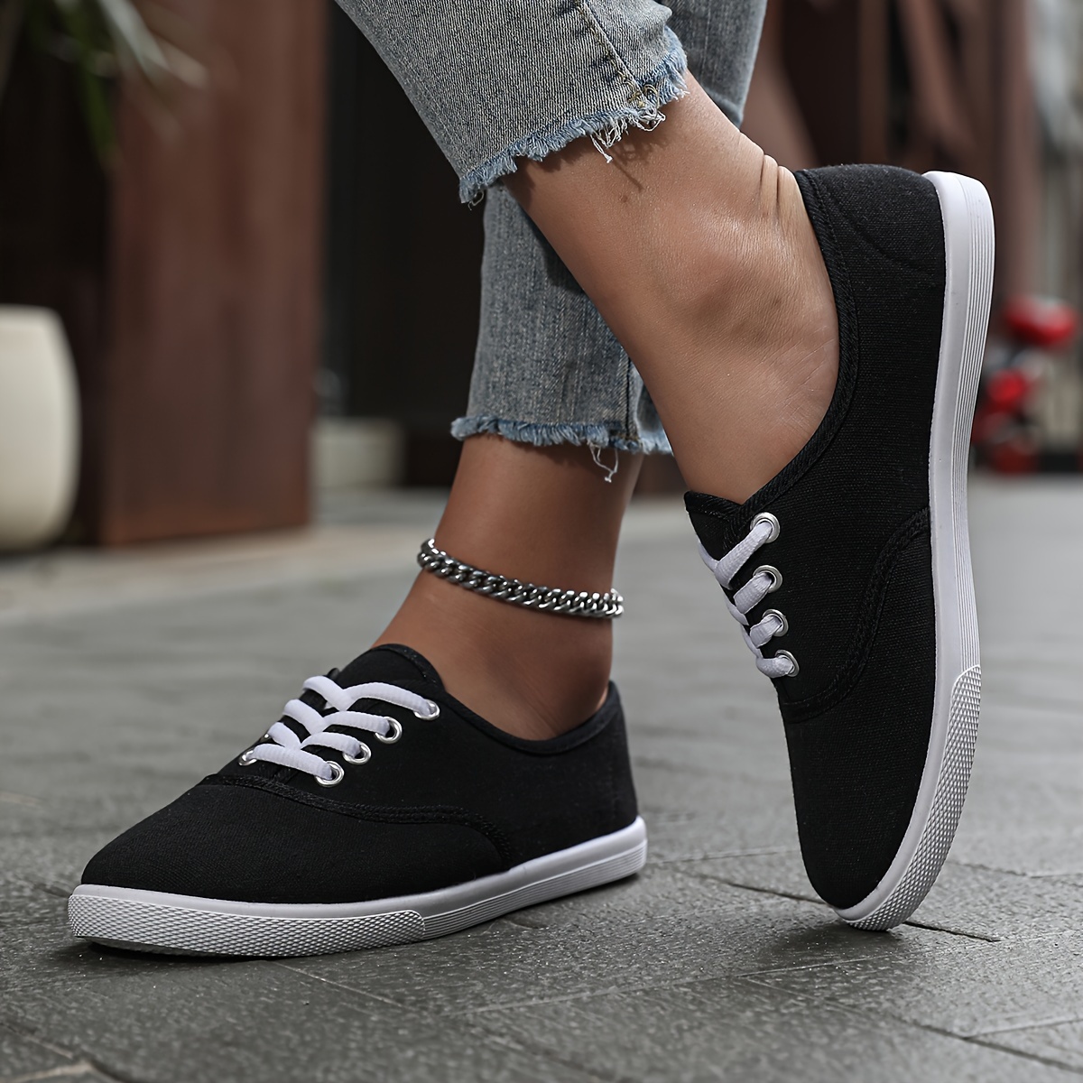 solid color canvas shoes women s simple casual lace outdoor details 3