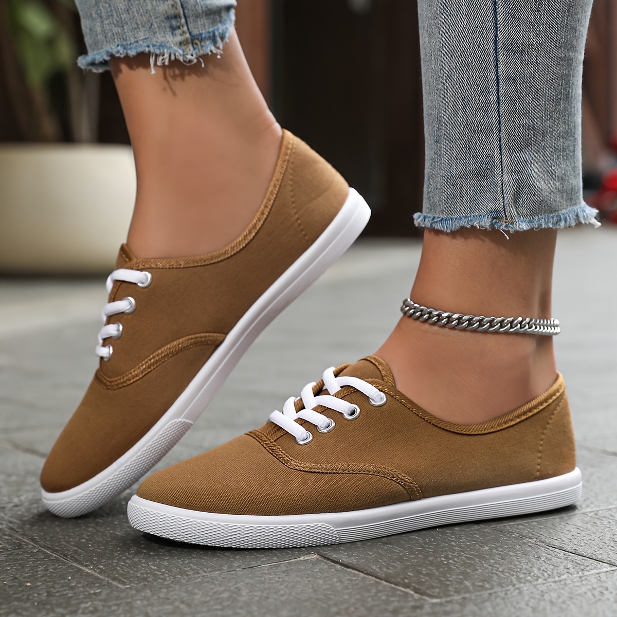 solid color canvas shoes women s simple casual lace outdoor details 6