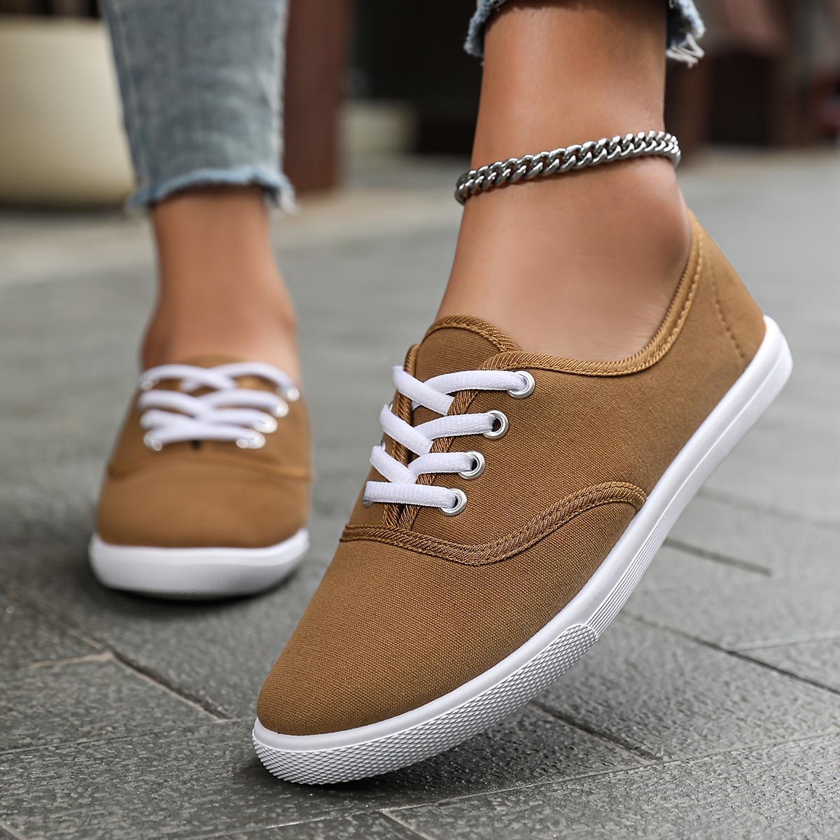 solid color canvas shoes women s simple casual lace outdoor details 7