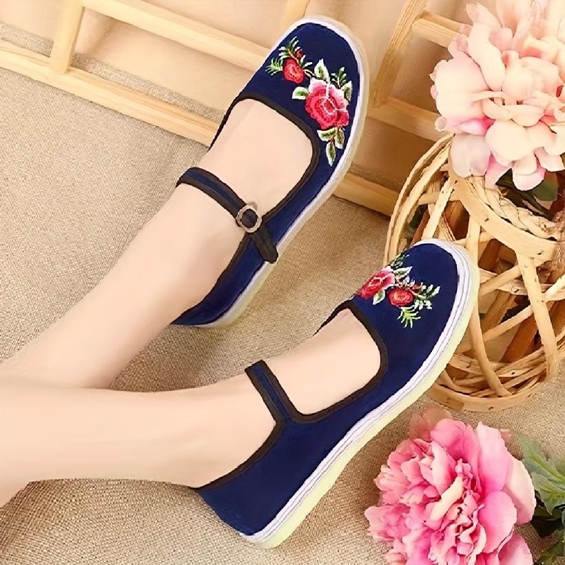 flower pattern flat shoes women s casual ankle buckle strap details 0