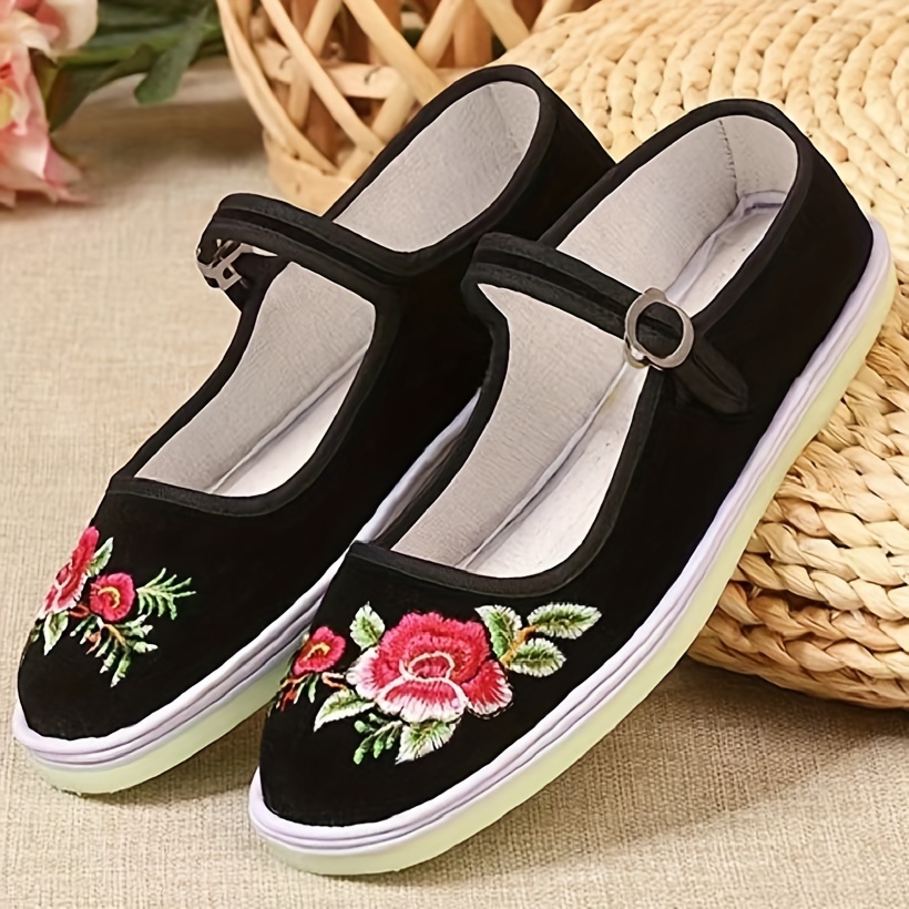 flower pattern flat shoes women s casual ankle buckle strap details 1