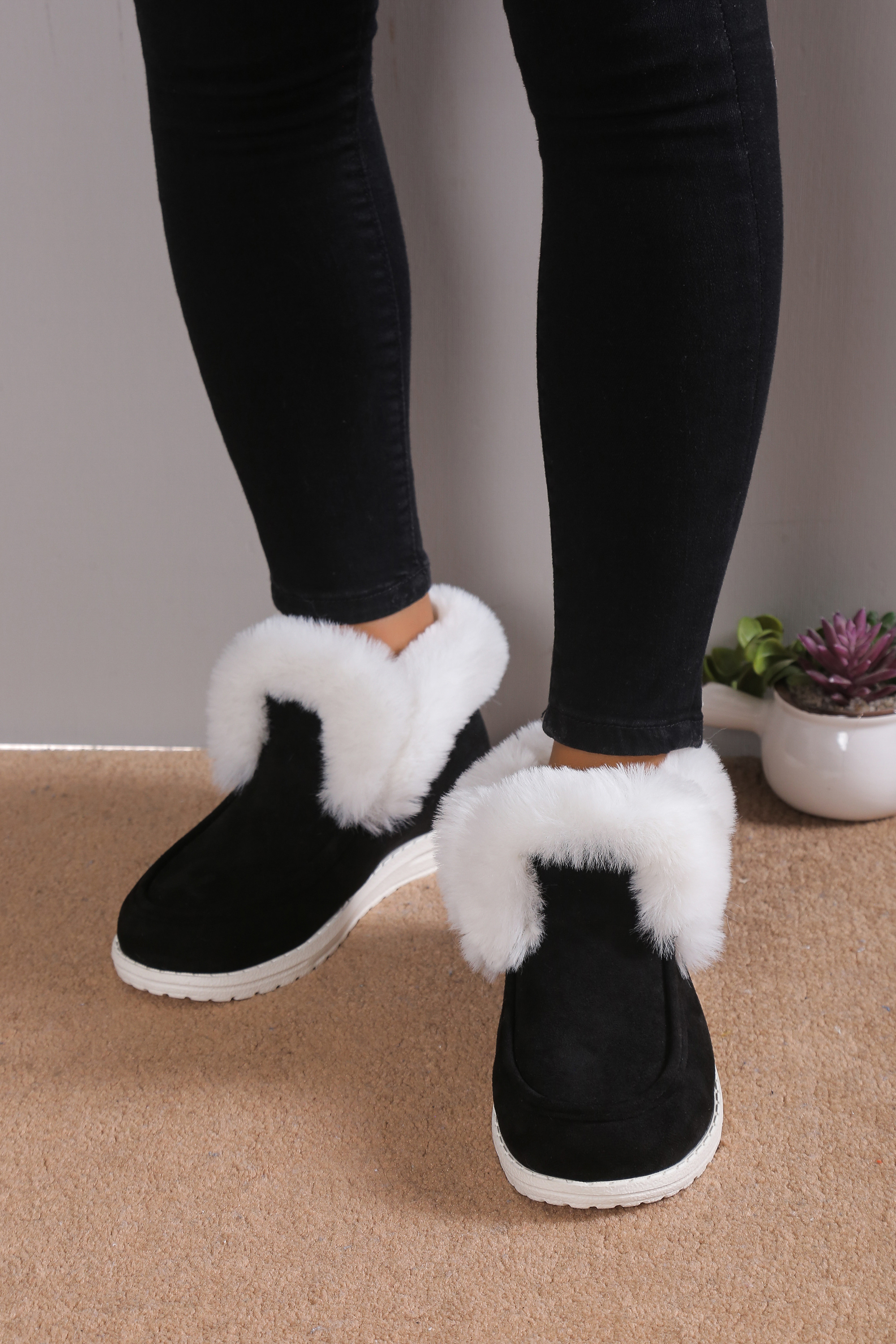 snow boots women s solid color casual slip plush lined boots details 5