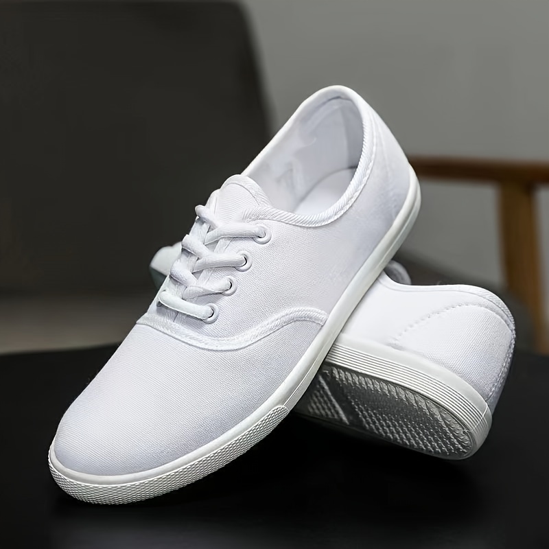 solid color canvas sneakers women s simple style lace flat details 1