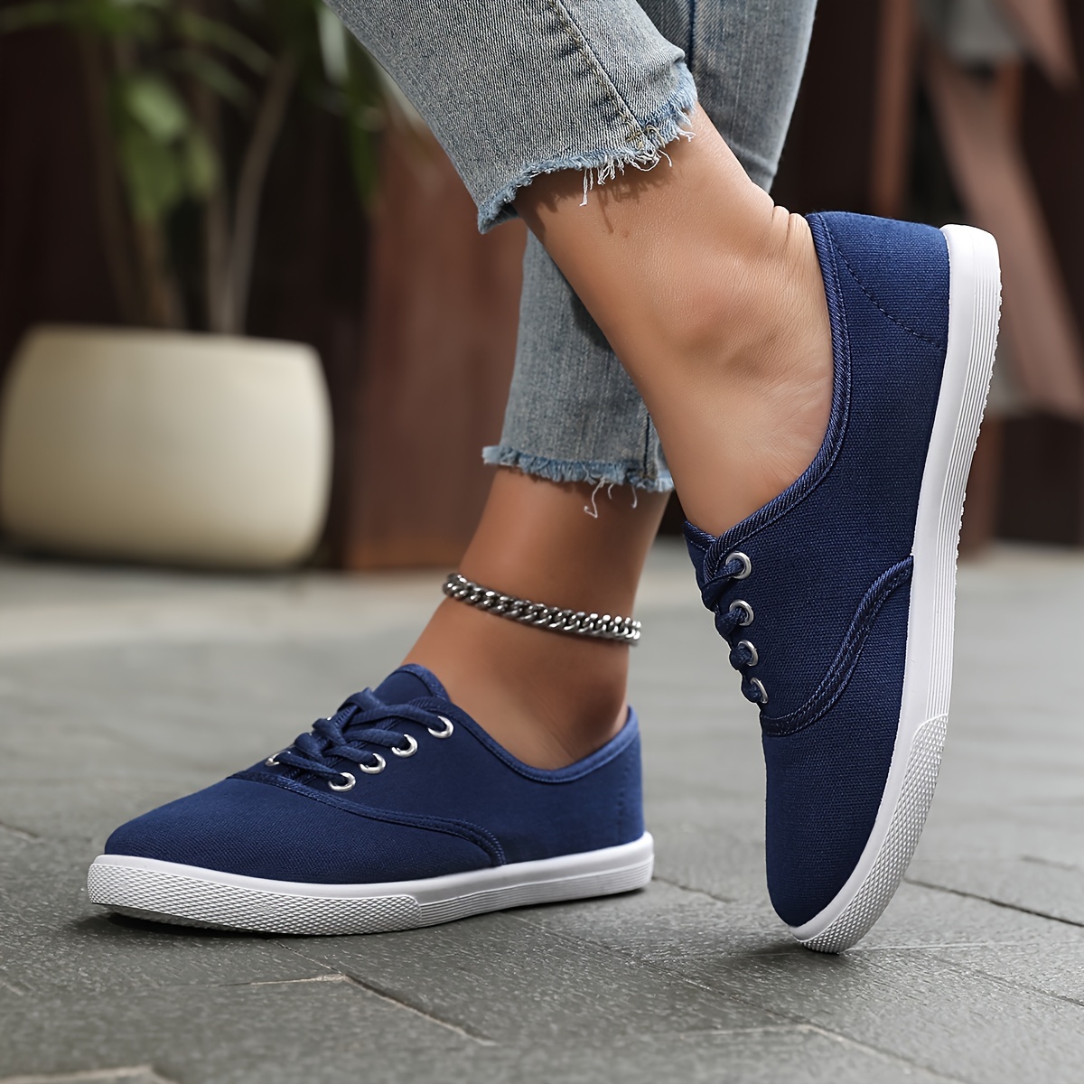 solid color canvas sneakers women s simple style lace flat details 4