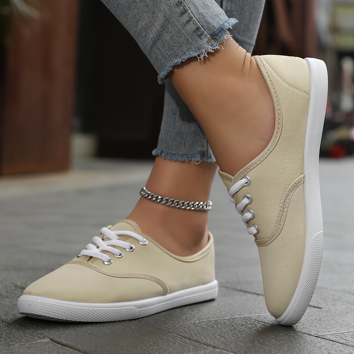 solid color canvas sneakers women s simple style lace flat details 7