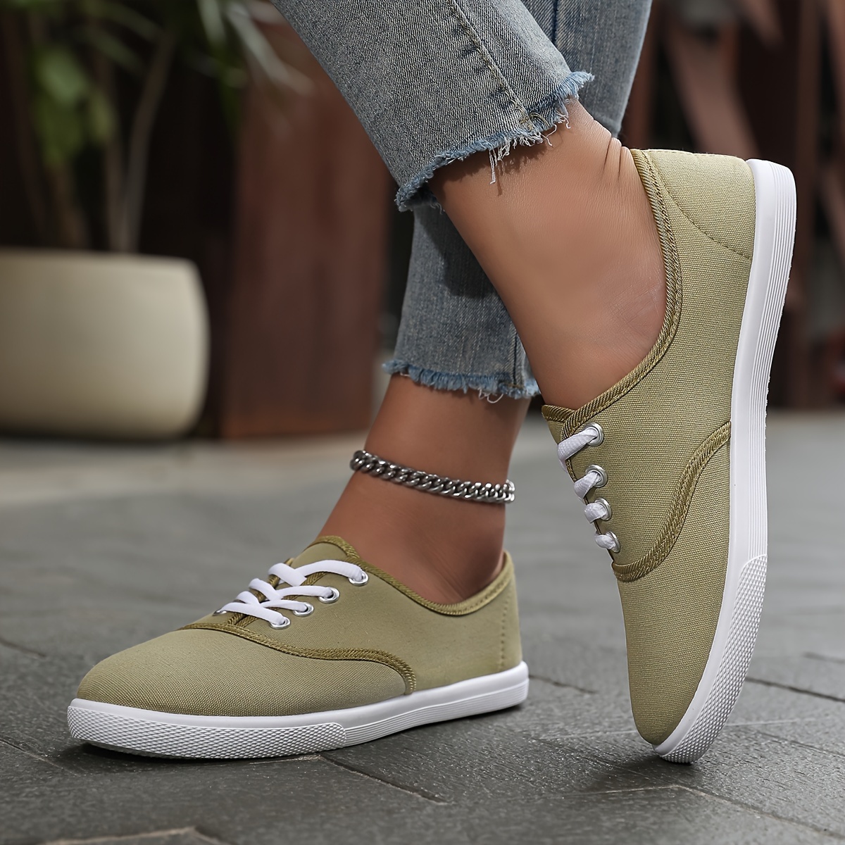 solid color canvas sneakers women s simple style lace flat details 9