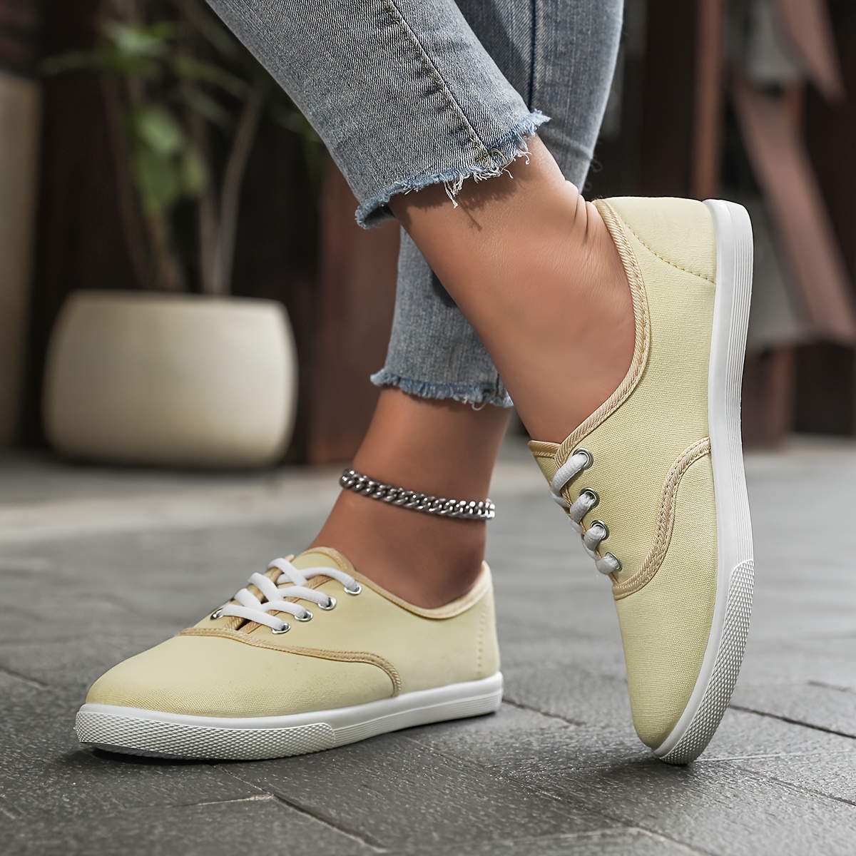 solid color canvas sneakers women s simple style lace flat details 10