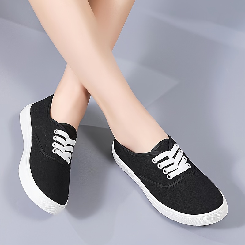 lace canvas sneakers women s casual round toe low top flat details 2