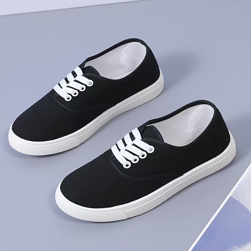 lace canvas sneakers women s casual round toe low top flat details 3