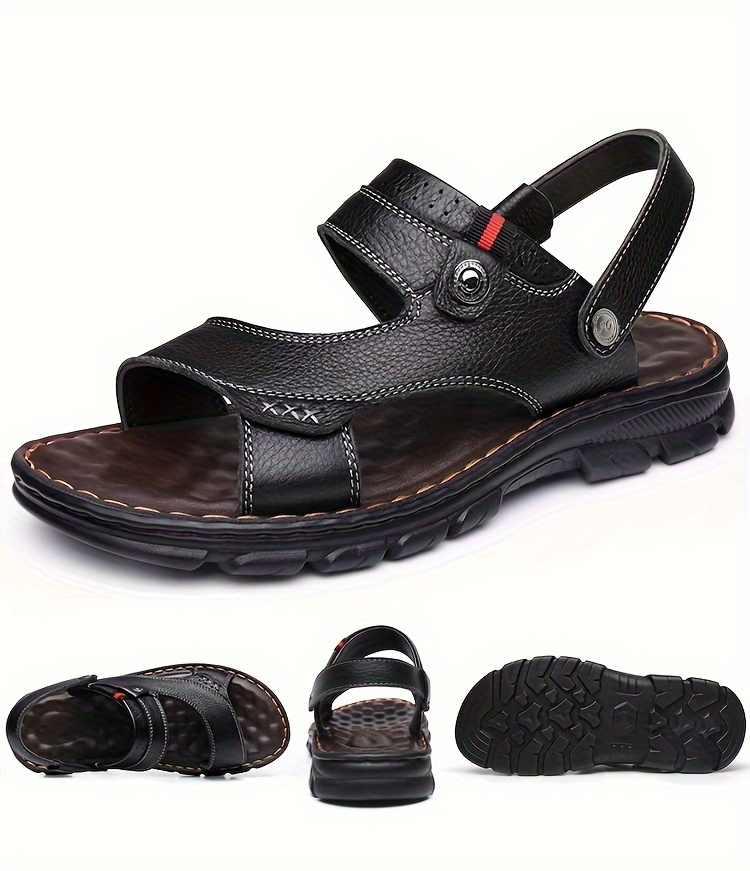 mens top grain cow leather open toe sandals wear resistant non slip slip on sandals for outdoor walking mens summer beach shoes men s shoes temu details 11