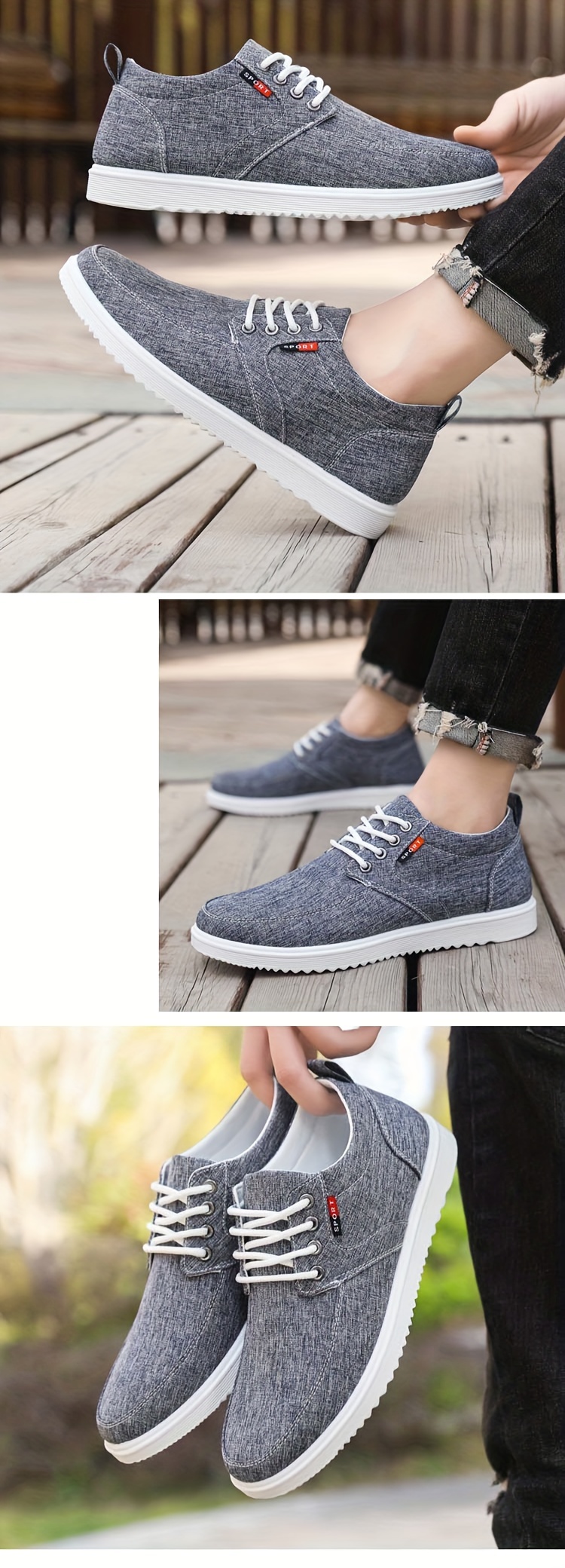 casual canvas shoes men s solid breathable non slip lace details 1